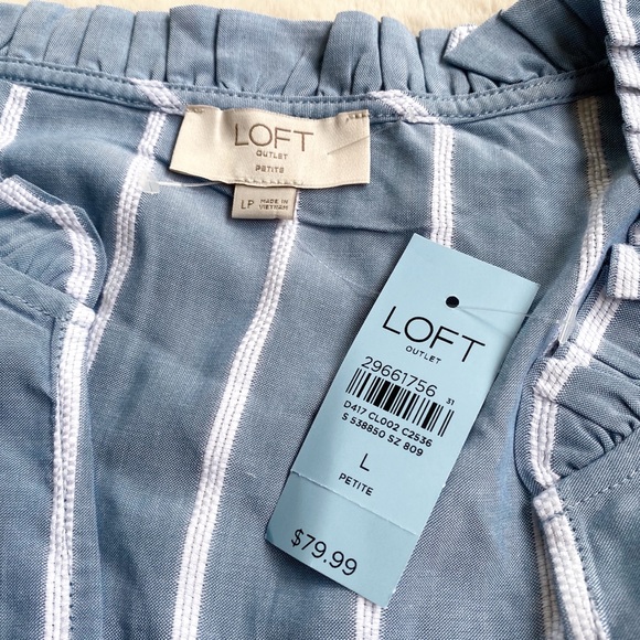 π¦ LOFT BOHO POWDER BLUE WHITE STRIPE BELTED RUFFLE SUMMER DRESS! - Picture 6 of 10